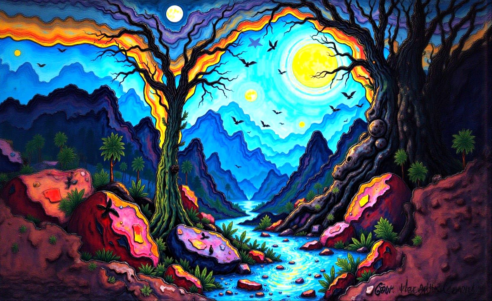 Ancient astral archways above azure abyss, atmospheric art, abstract aesthetics, ambient aura