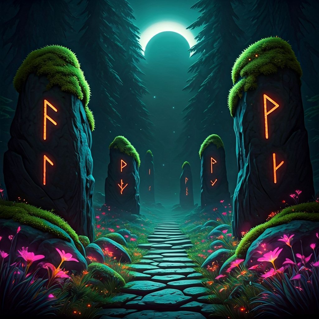 Ethereal Bioluminescent Landscape Under Twin Moons