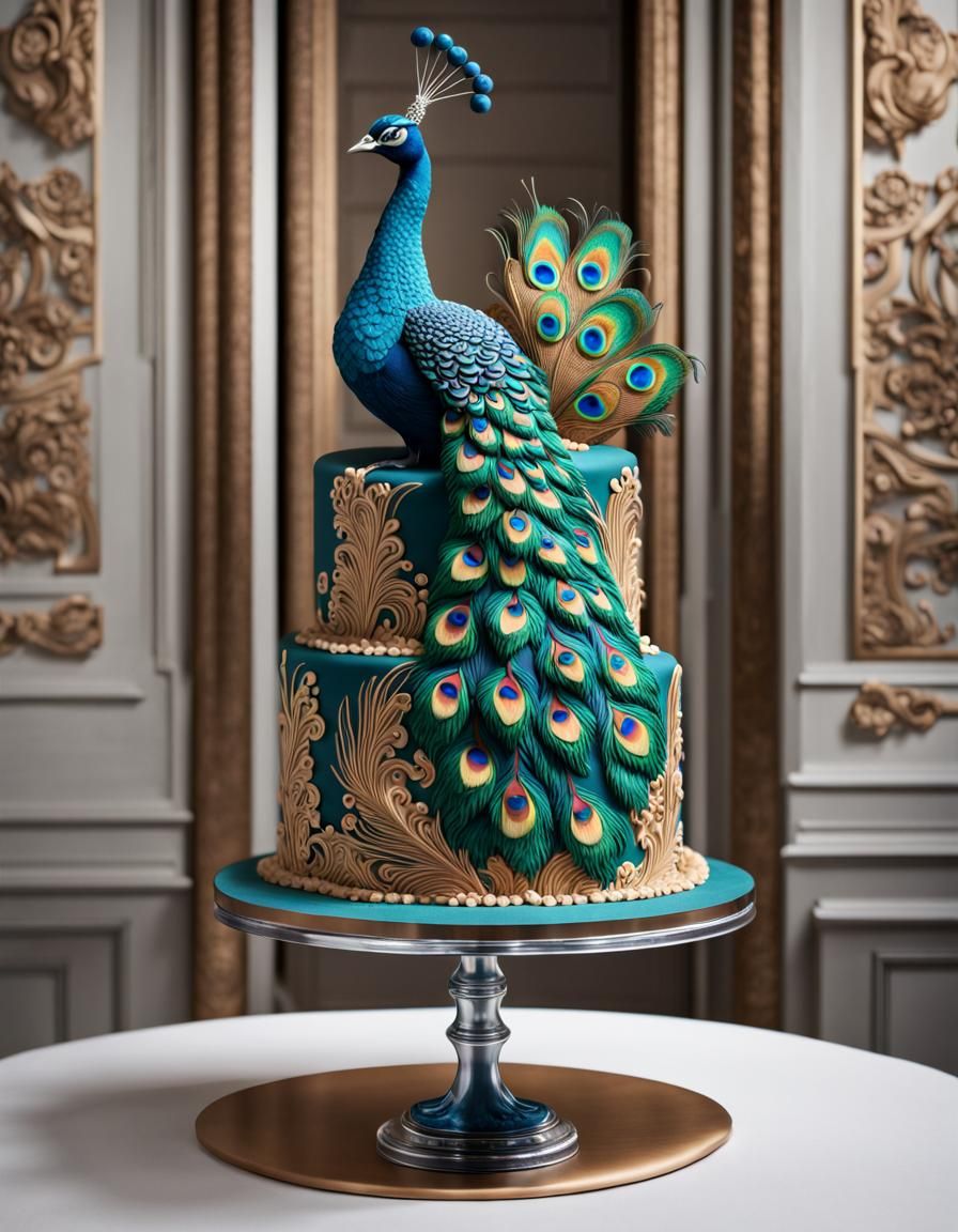 Captivating Peacock Cake: A Hyperrealistic Masterpiece in Maximalist Splendor  by @Woke Ape NFT