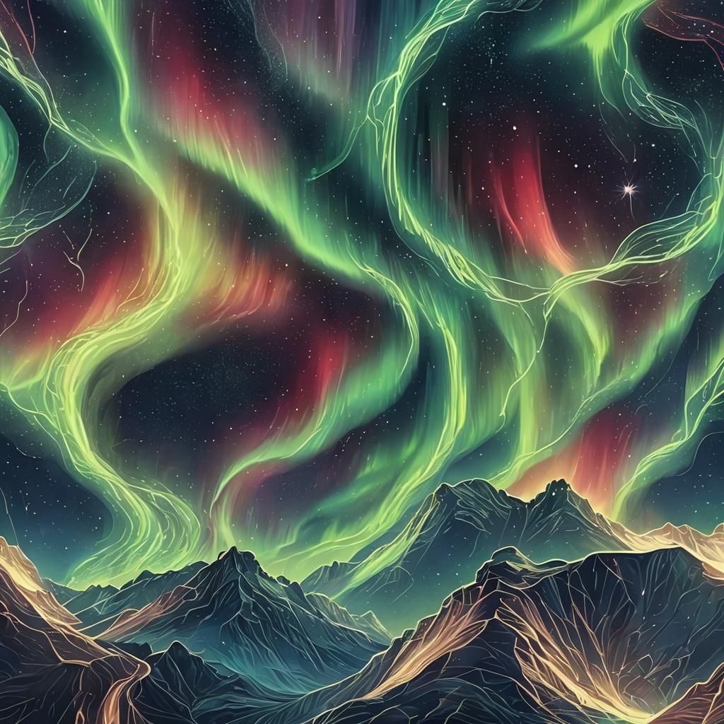 Aurora Borealis, illustrative art, galaxies stars constellat...