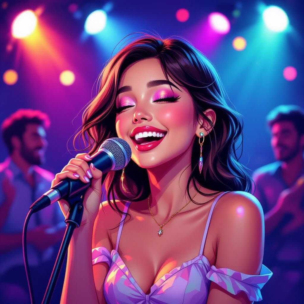 Beautiful Girl Sings at Energetic Party