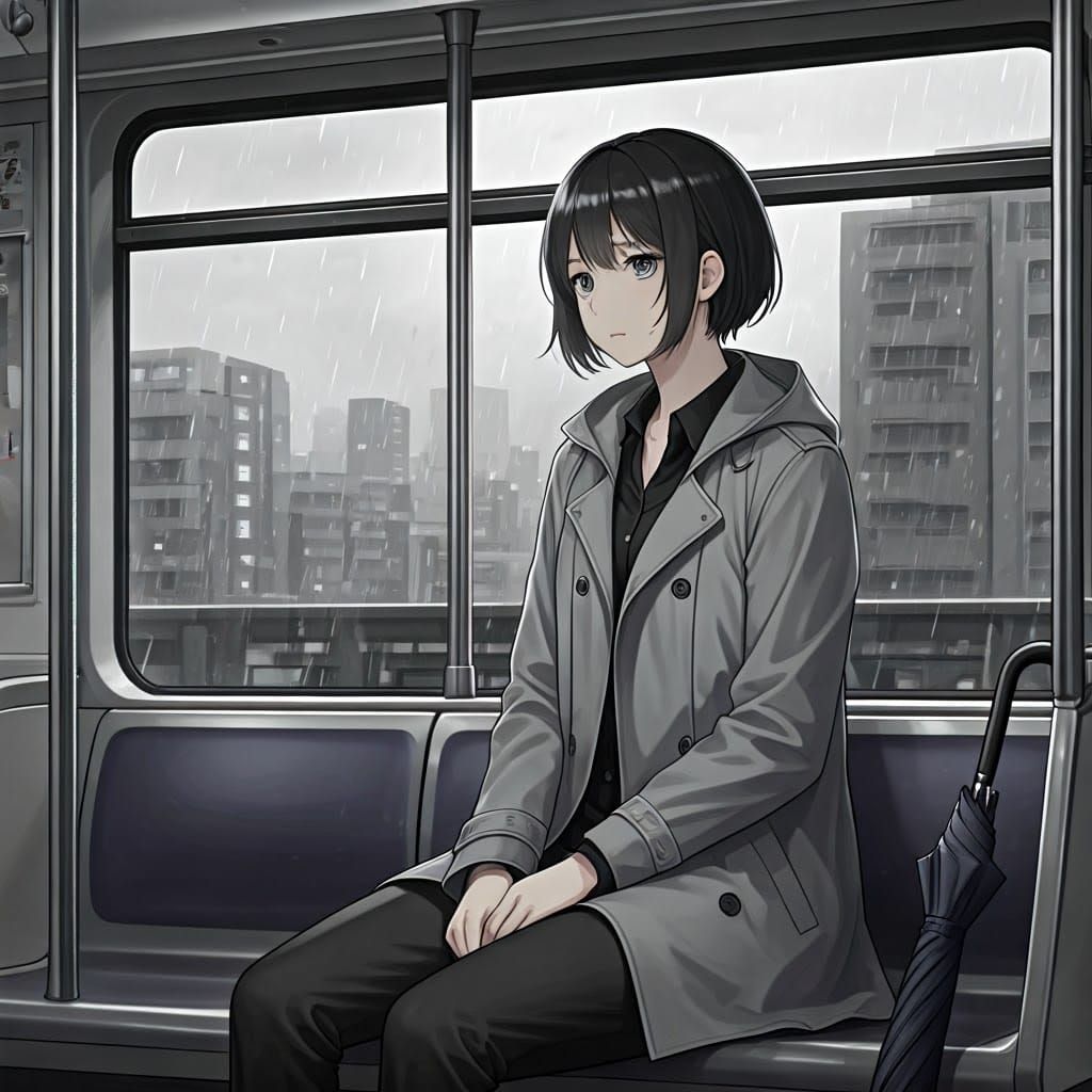 Surreal Cityscape in Monochromatic Anime Style