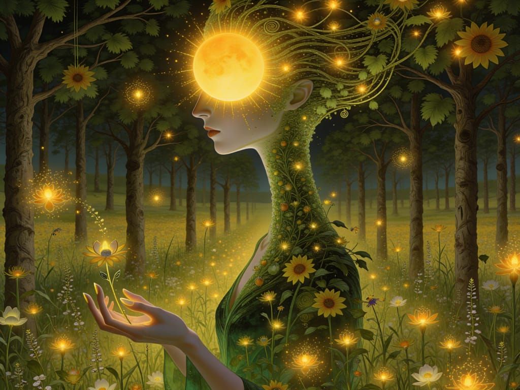 <lora:Ancient Nouveau:1.0> In the Weirdly Nouveau style, a surreal profile portrait of a woman with subtly mismatched proportions and elegan...