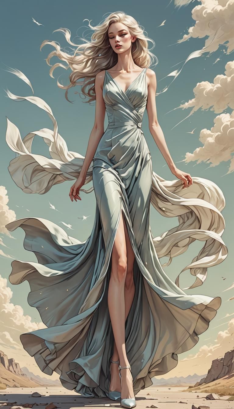 Comic style, Side view full body digital painting of a beautiful, tall ...