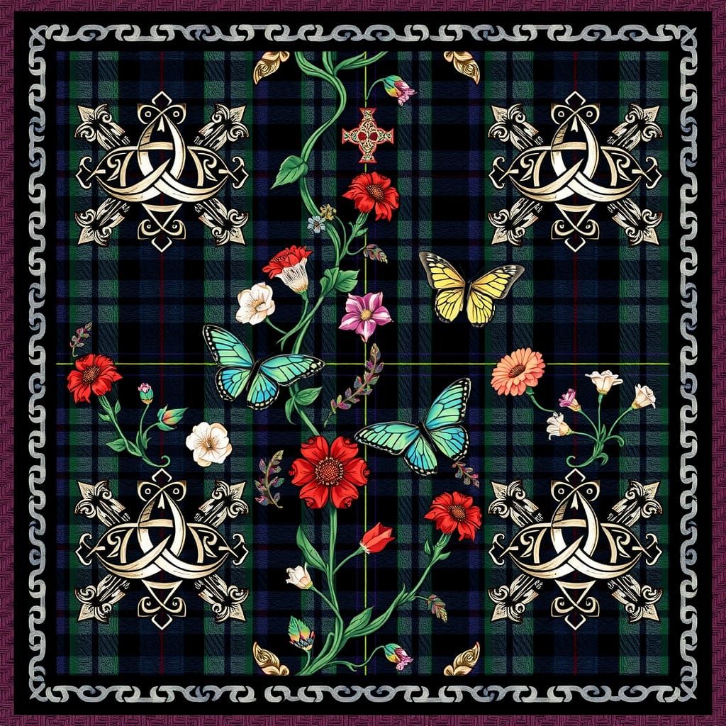  Repeating square fabric tile with crisp, sharp square corners, framed in a thick, bold, solid black line reminiscent of traditional Celtic ...