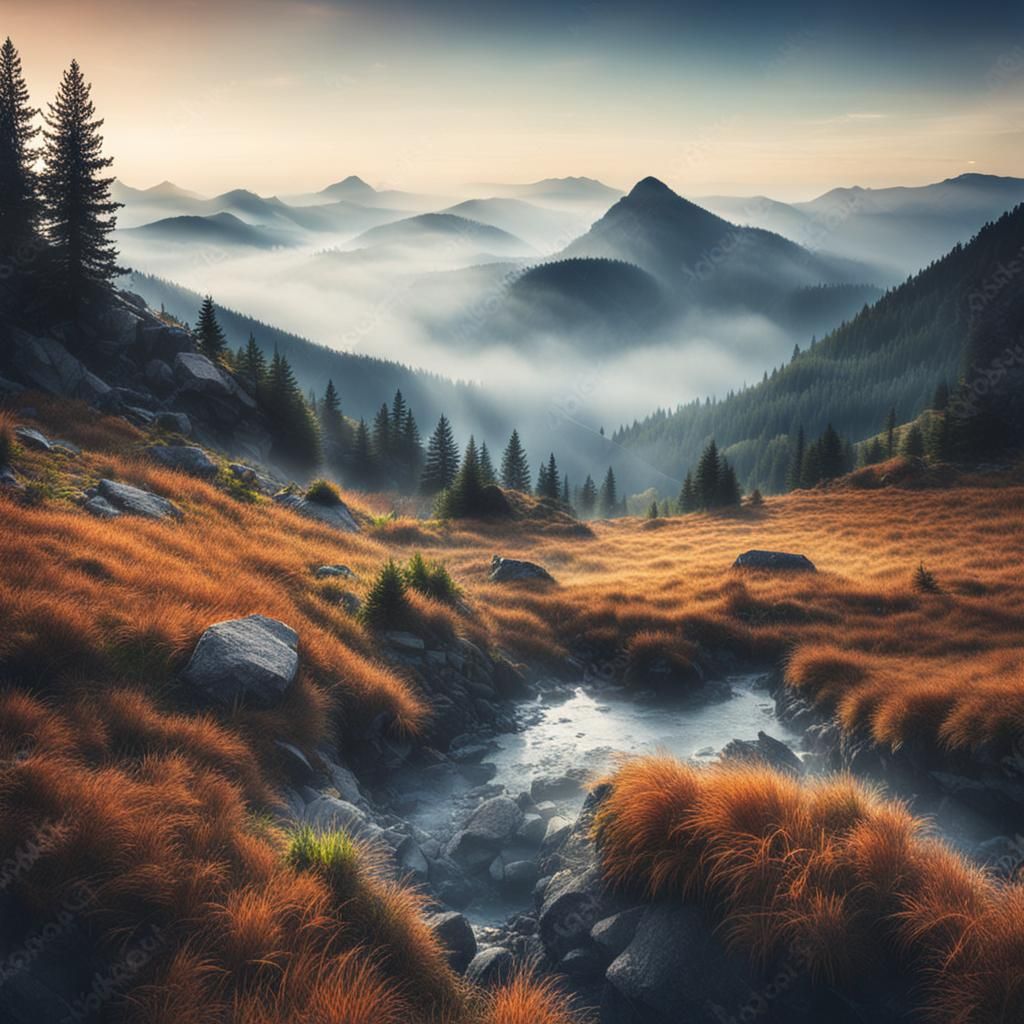 Beautiful misty mountain landscape