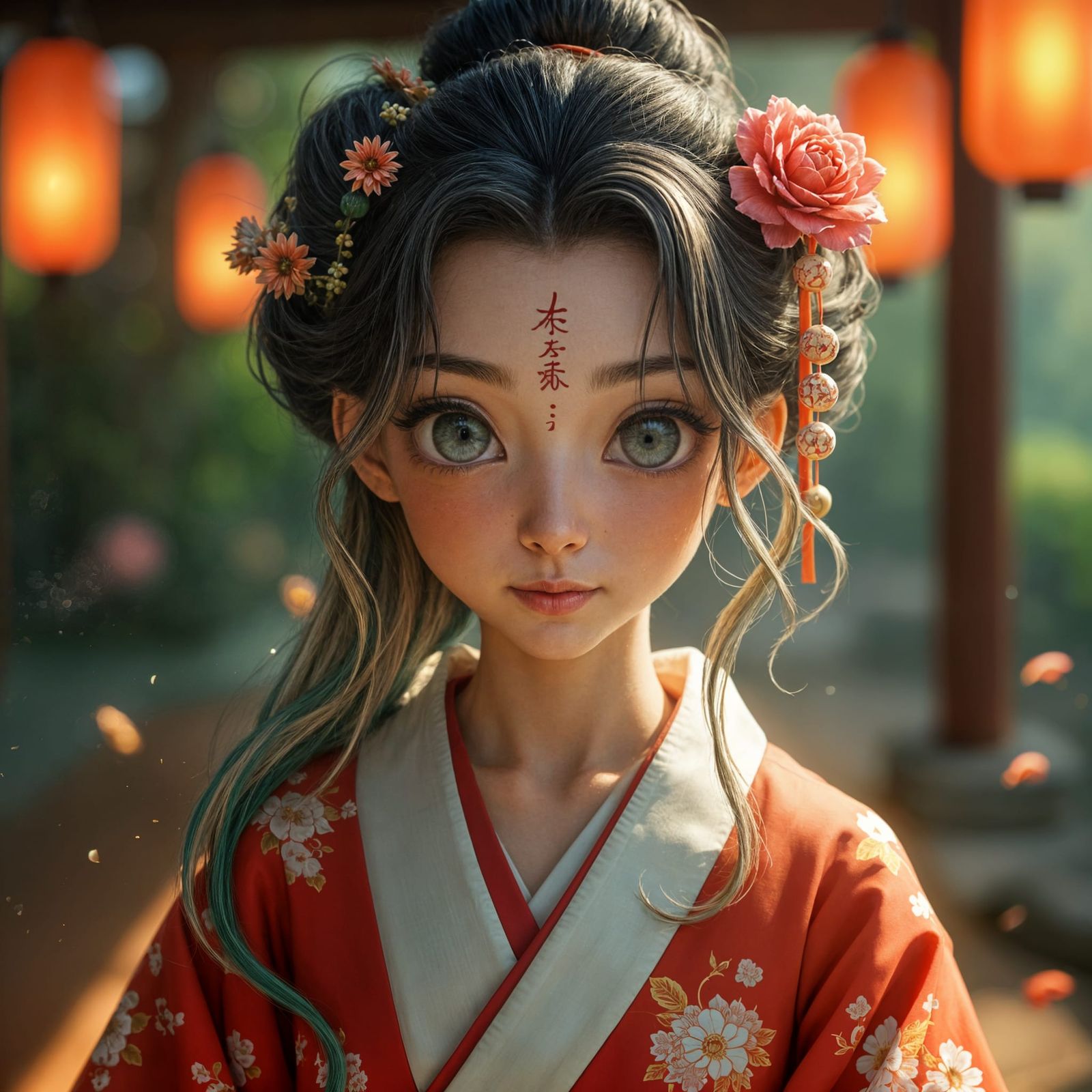 Spark in Japanese Garden with Rainbow Hair