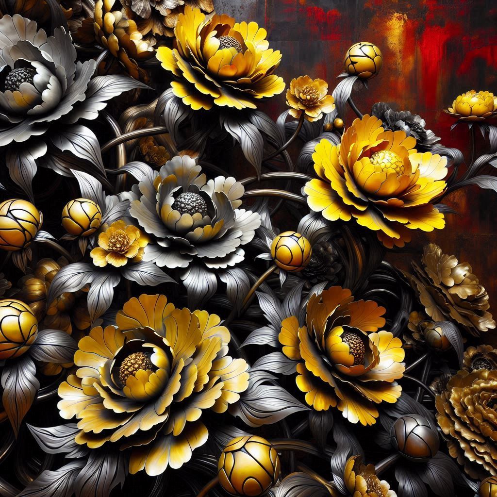 Metal Artwork, Peonies 4