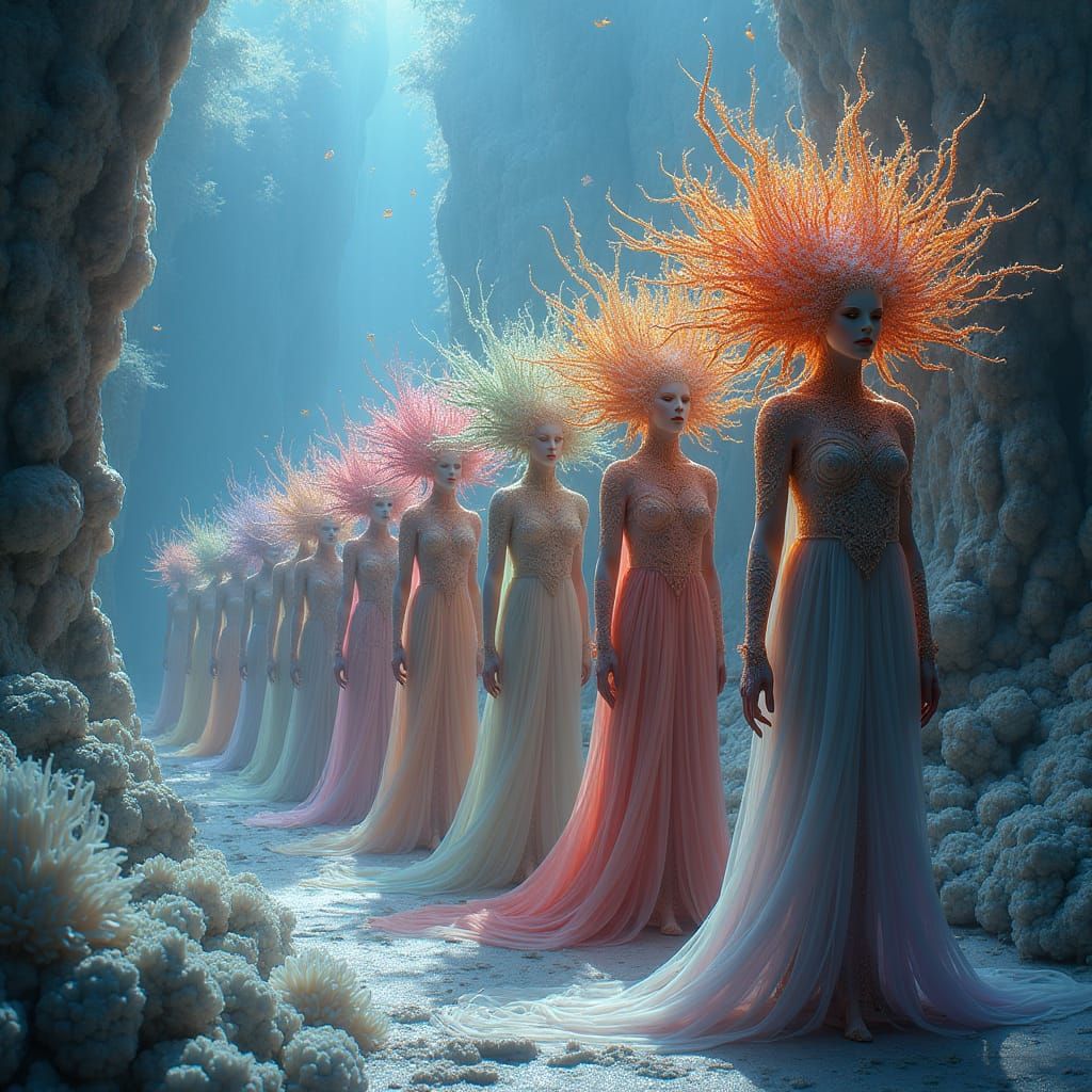 Ethereal Mythical Beings in Crystal Landscape