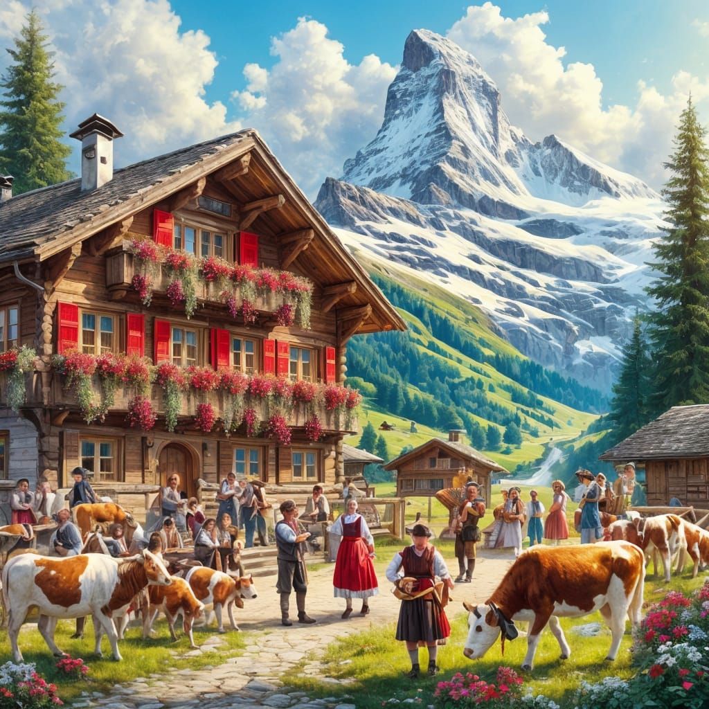 Bucolic village life in Alpine Switzerland