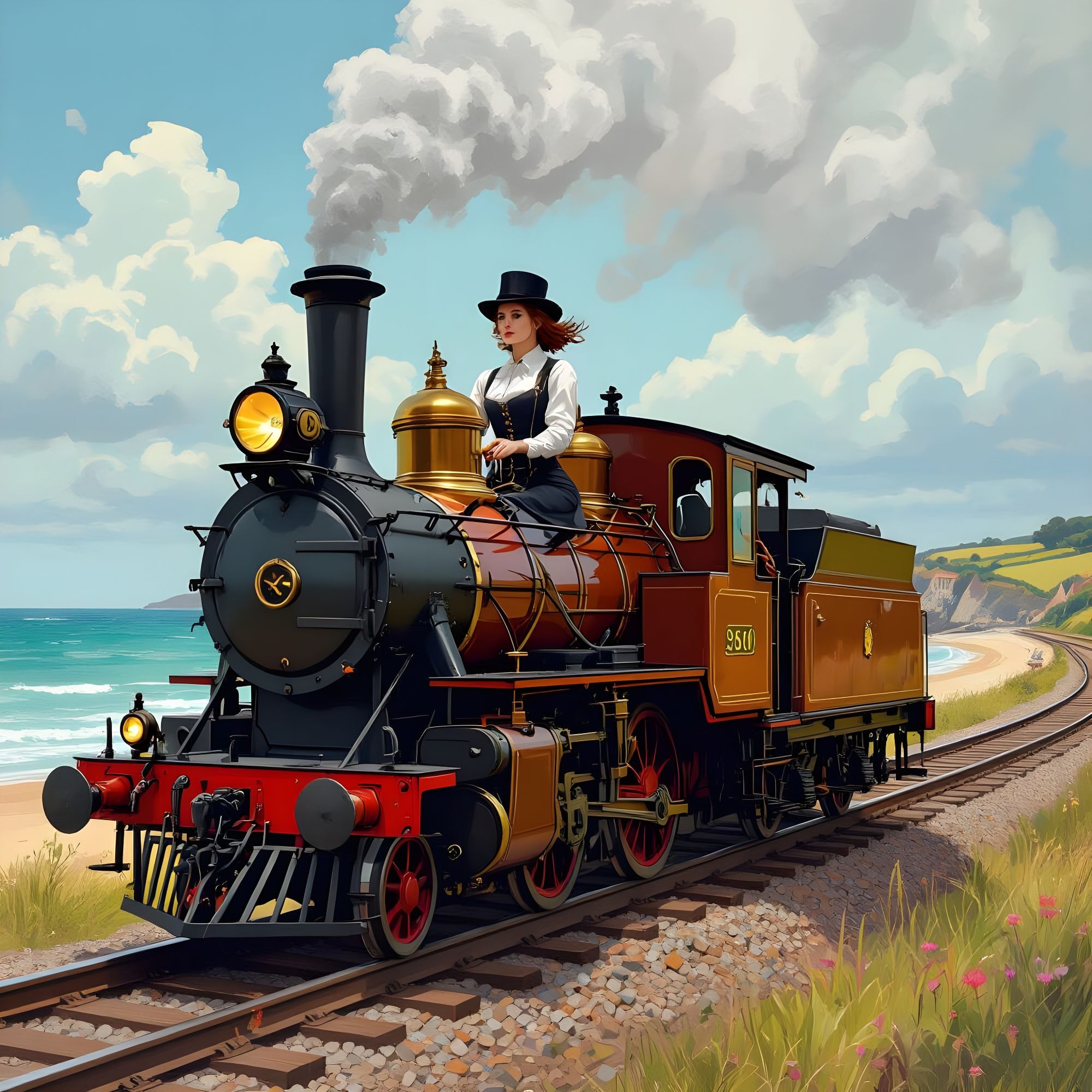 An intense abstract painting featuring a coastal scene with a strong depth of field and highly visible, juicy encaustic brushstrokes. The fo...