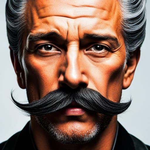 Long handlebar mustache, bold, unique