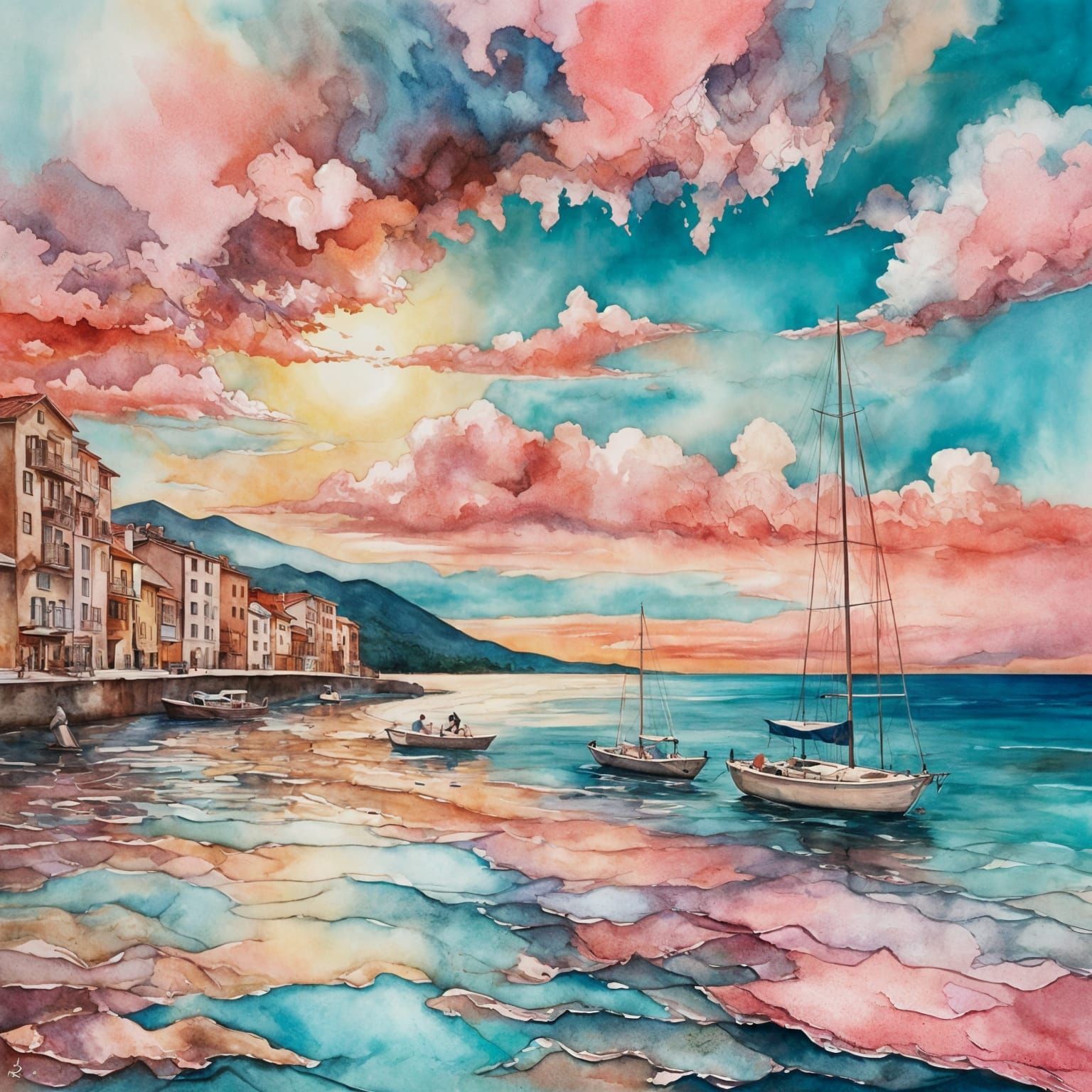 Pink shores and turquoise waves  by @Ionafey