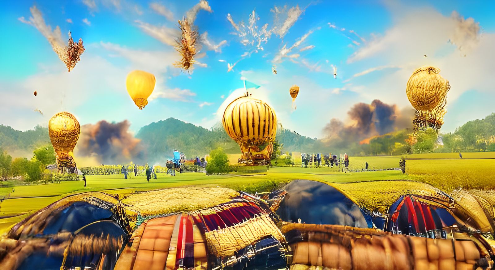 Hot air balloon war, battle, warfare, steampunk,explosions, ...