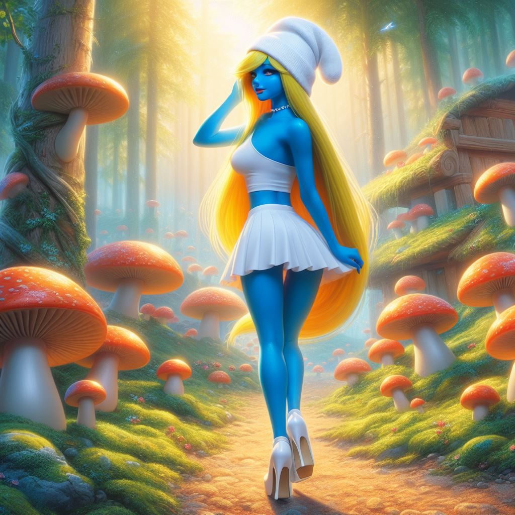 hajime sorayama retro 80s futurism Smurfs Smurfette, with 19...