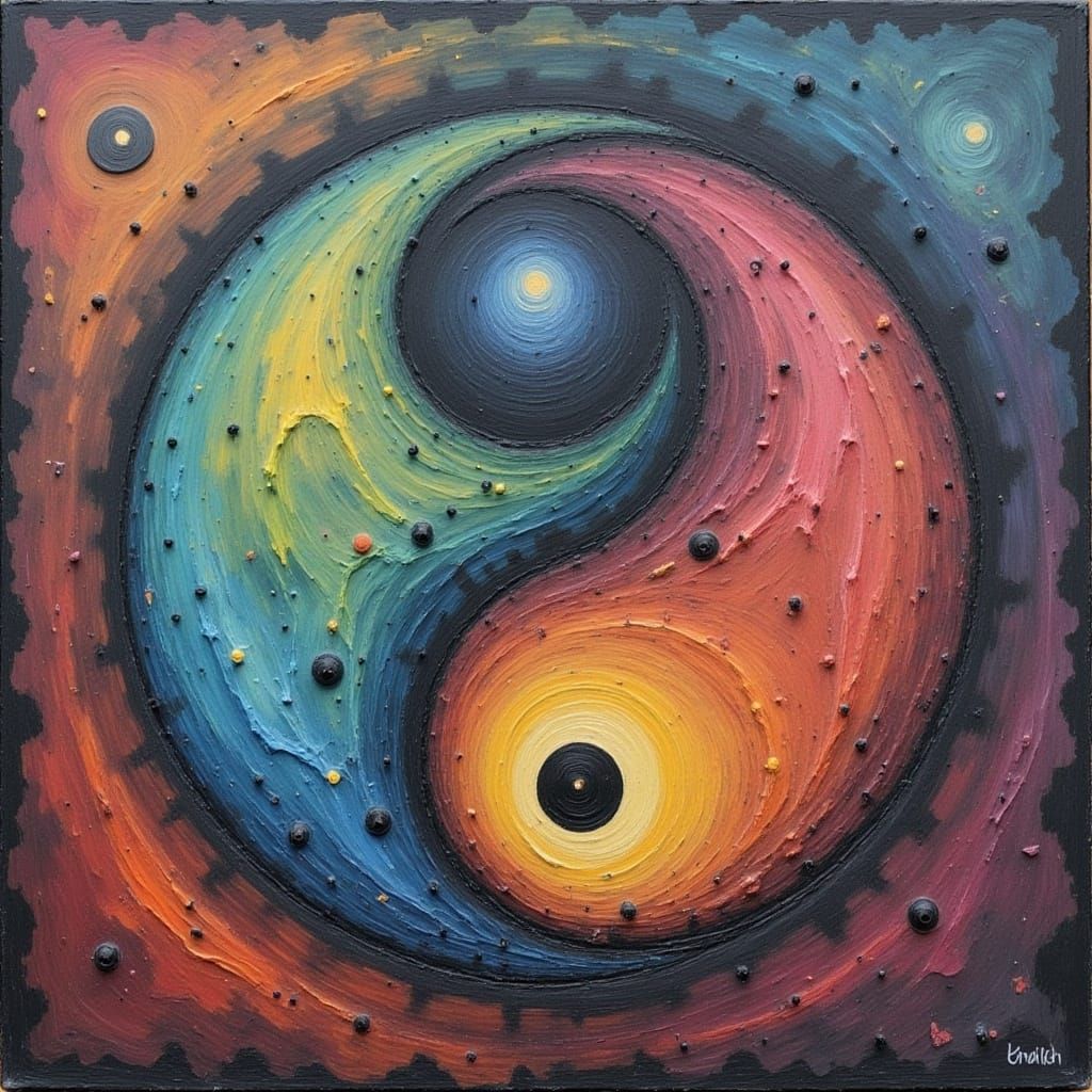  <lora:Chalk Oil Paintings2:1.0> Oil Chalk Painting impasto of an intricate Yin Yang