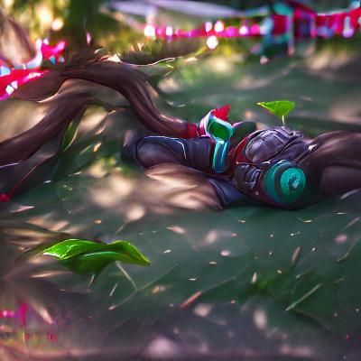 Ekko chilling under a tree