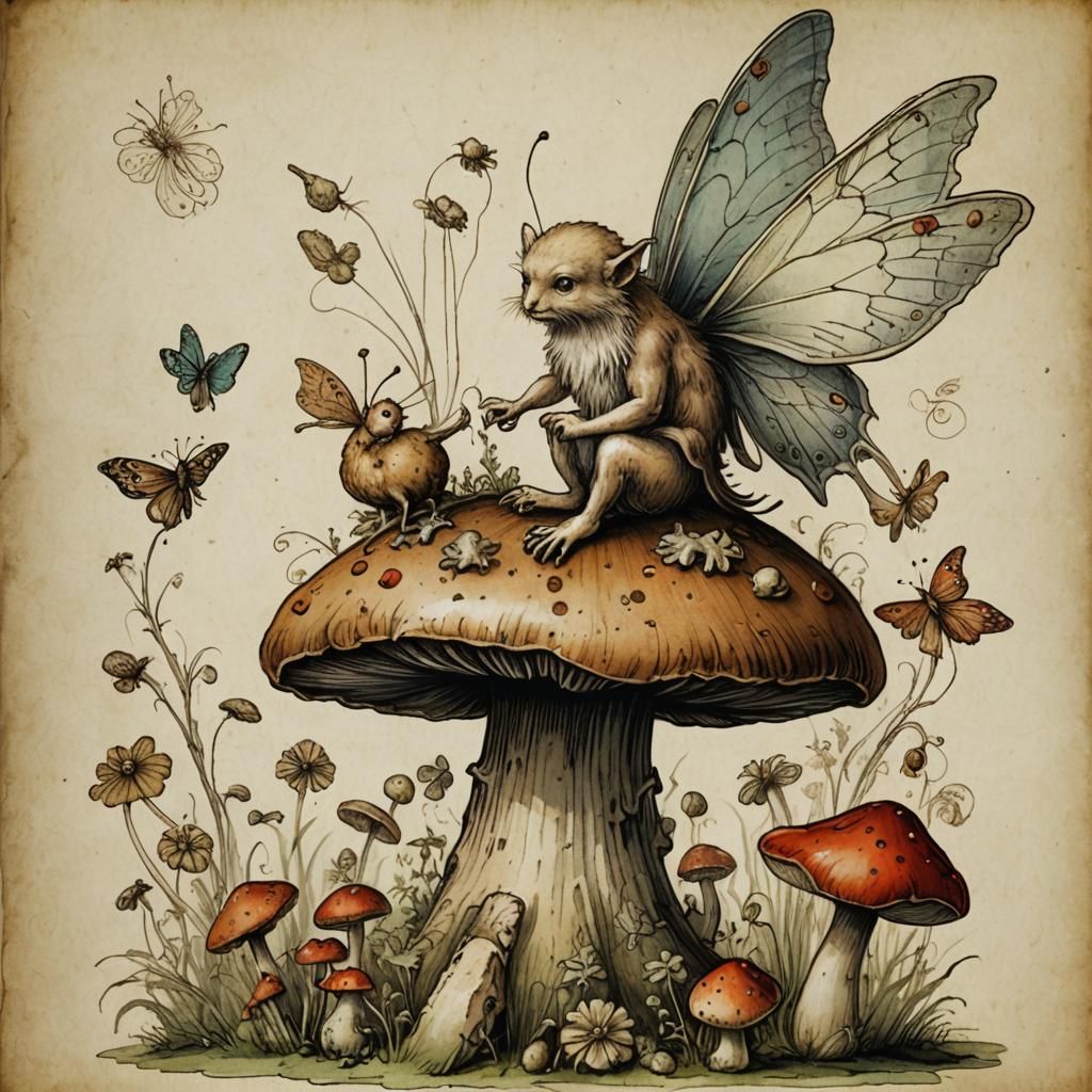 Leonardo da Vinci style medieval bestiary entry of a tiny fa...