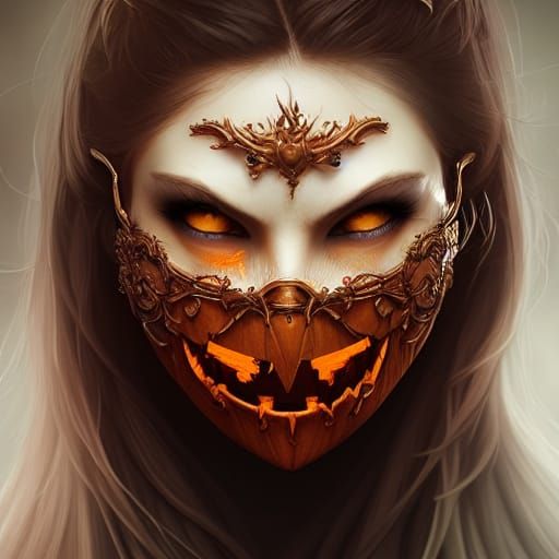 GIRL IN HORROR PUMPKINS MASK FOR A HALLOWEEN PARTY undefined