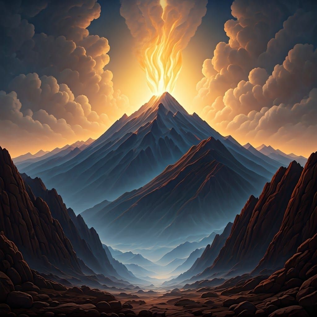 Divine Presence Descends from Mount Sinai in Fiery Splendor