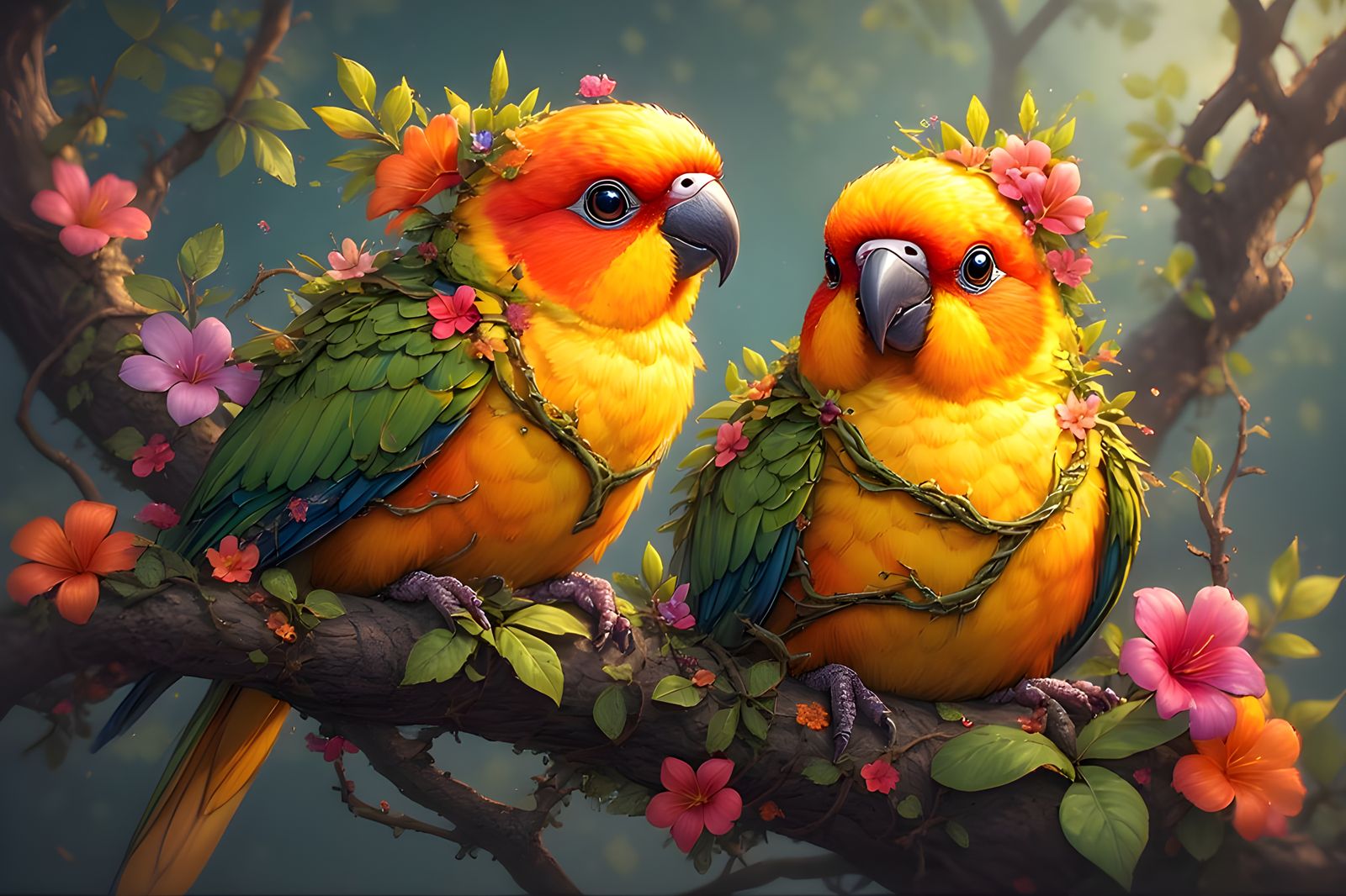 Two cute parakeets