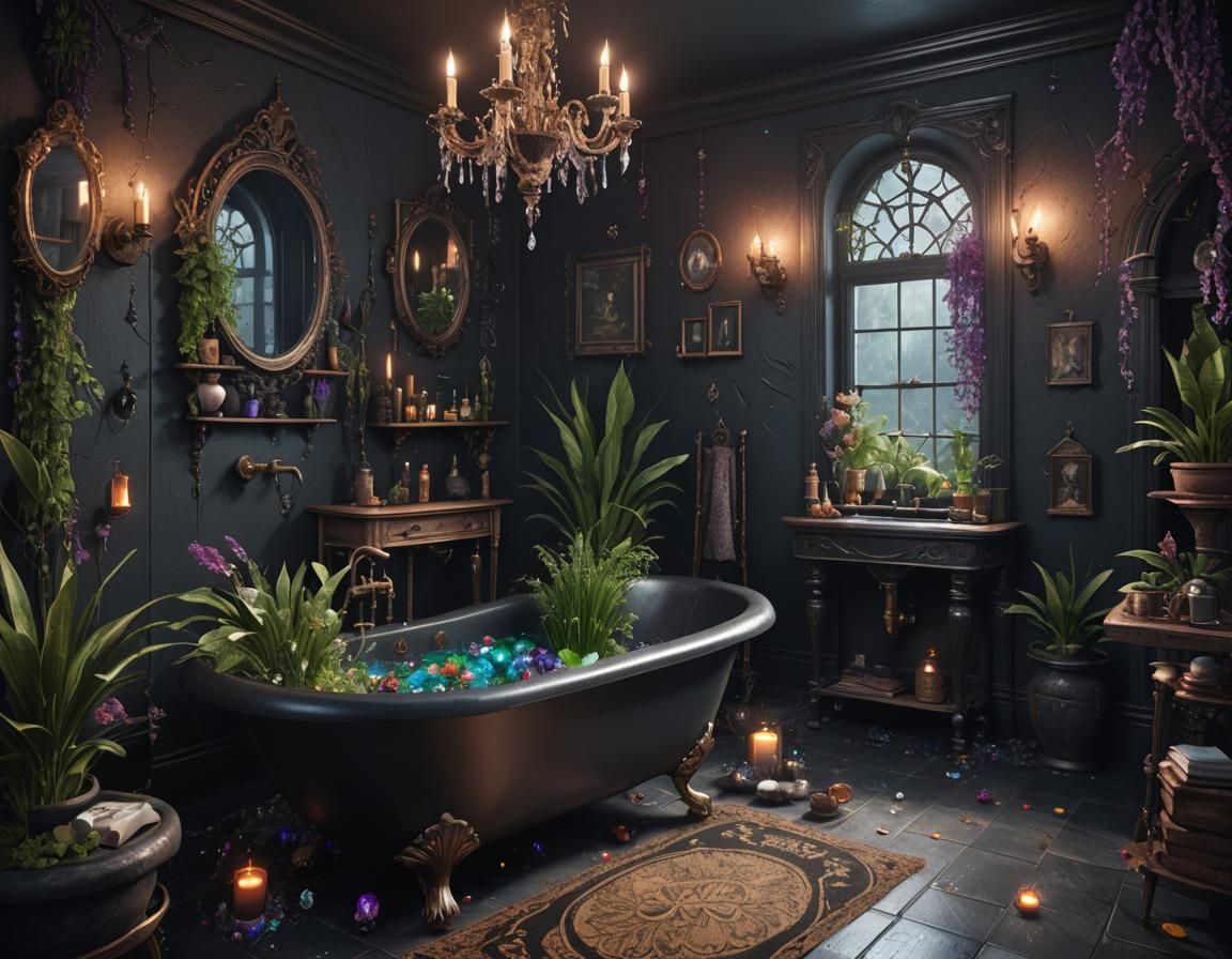 Dark Cottagecore Aesthetic Bathroom 🏡 AI Generated Artwork