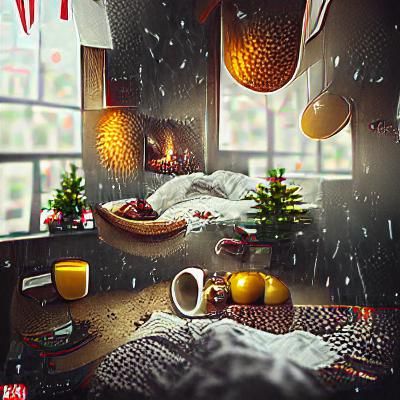 It is snowing outside and it is warm inside on a christmas m...