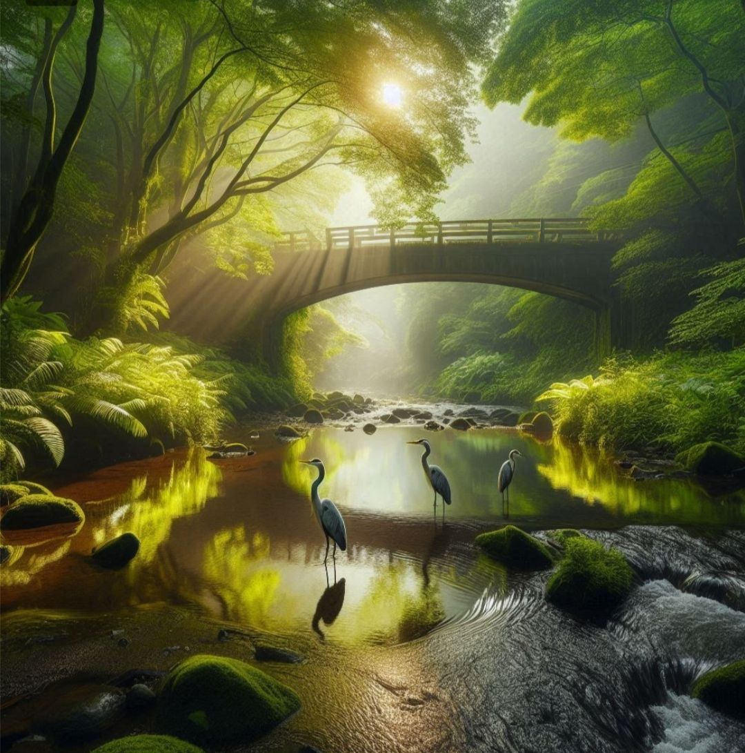 Stream flowing under a bridge