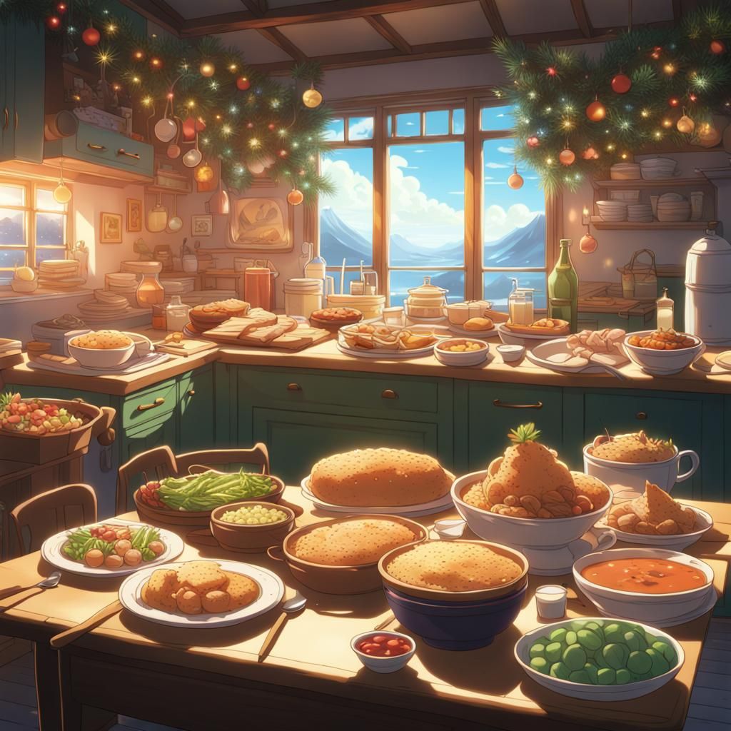 christmas food party - AI Generated Artwork - NightCafe Creator