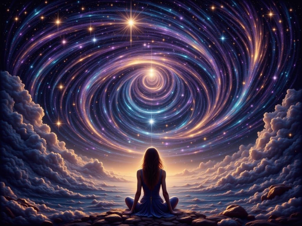 Drifting through stars where the shadows collide,
Fragments of selves, in the cosmic tide,
Searching for moments, a truth to embrace,
In the...