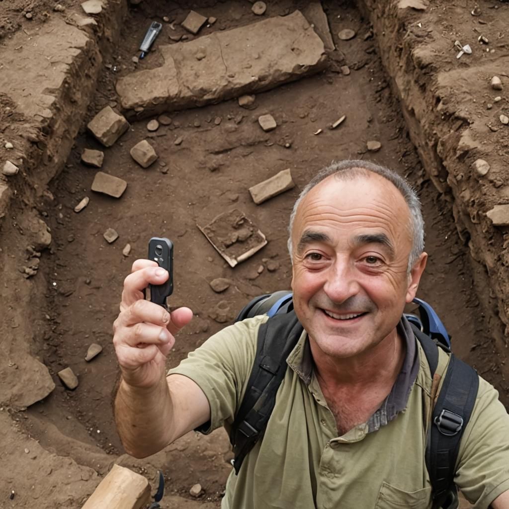 Tony Robinson, time team archeology dig selfie  by @AlphaArt