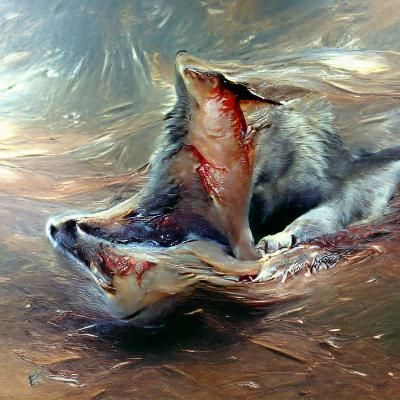 wolf with head split open