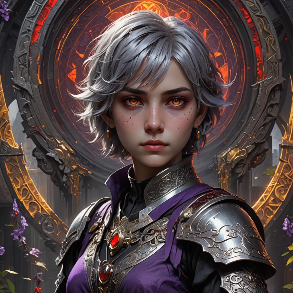 A youth with short silver hair, ancient style, red eyes.