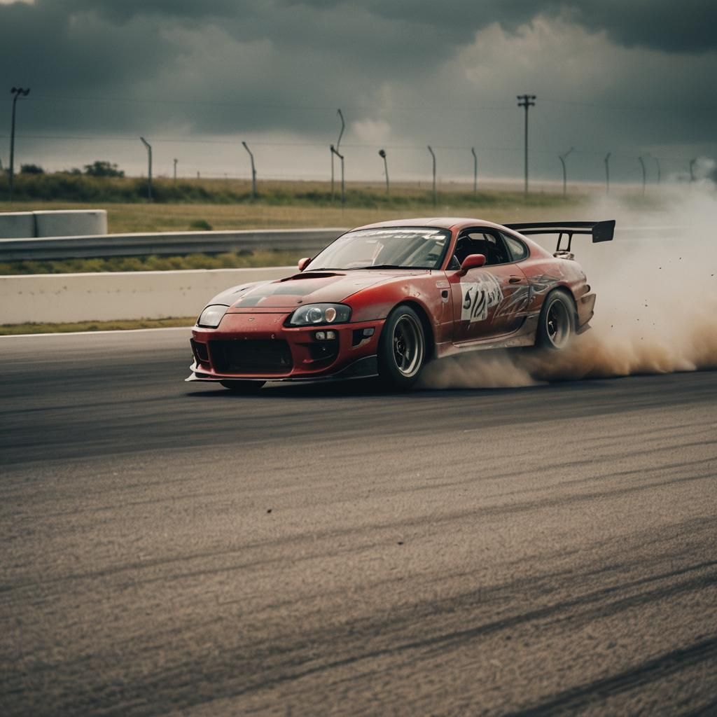 old mark 4 Toyota supra drifting on a racetrack crash