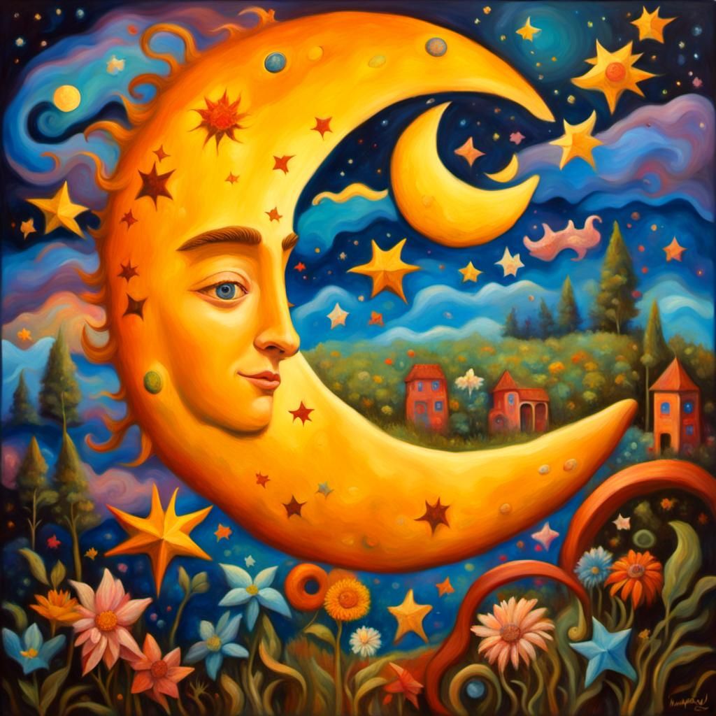 sun, moon, and stars aesthetic, whimsical, inspired by melie...