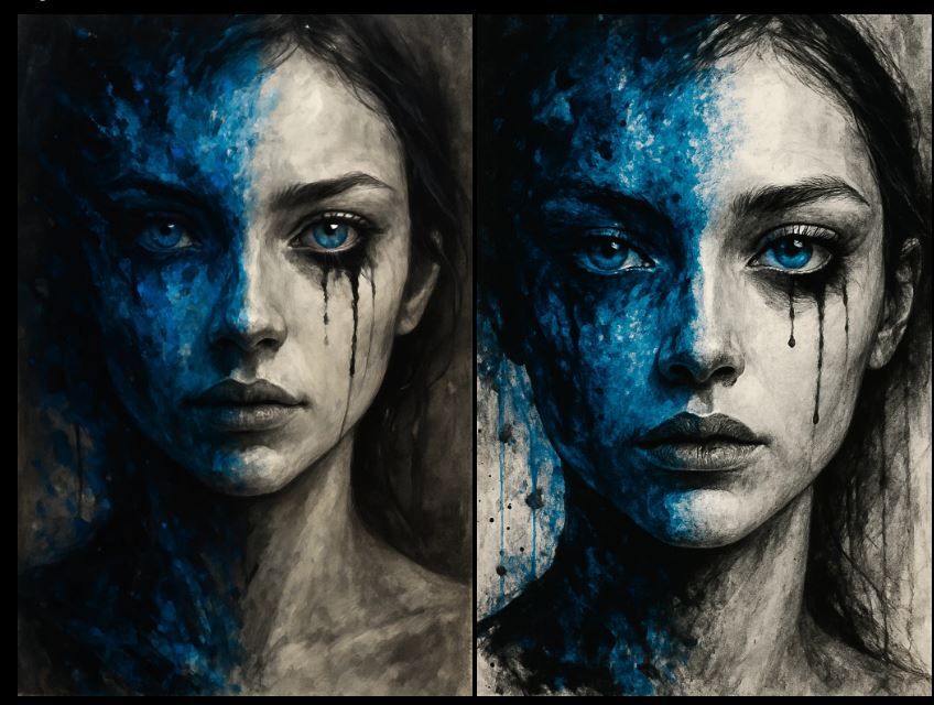 Double Portrait Artistique d'une Femme en Deux Moitiés