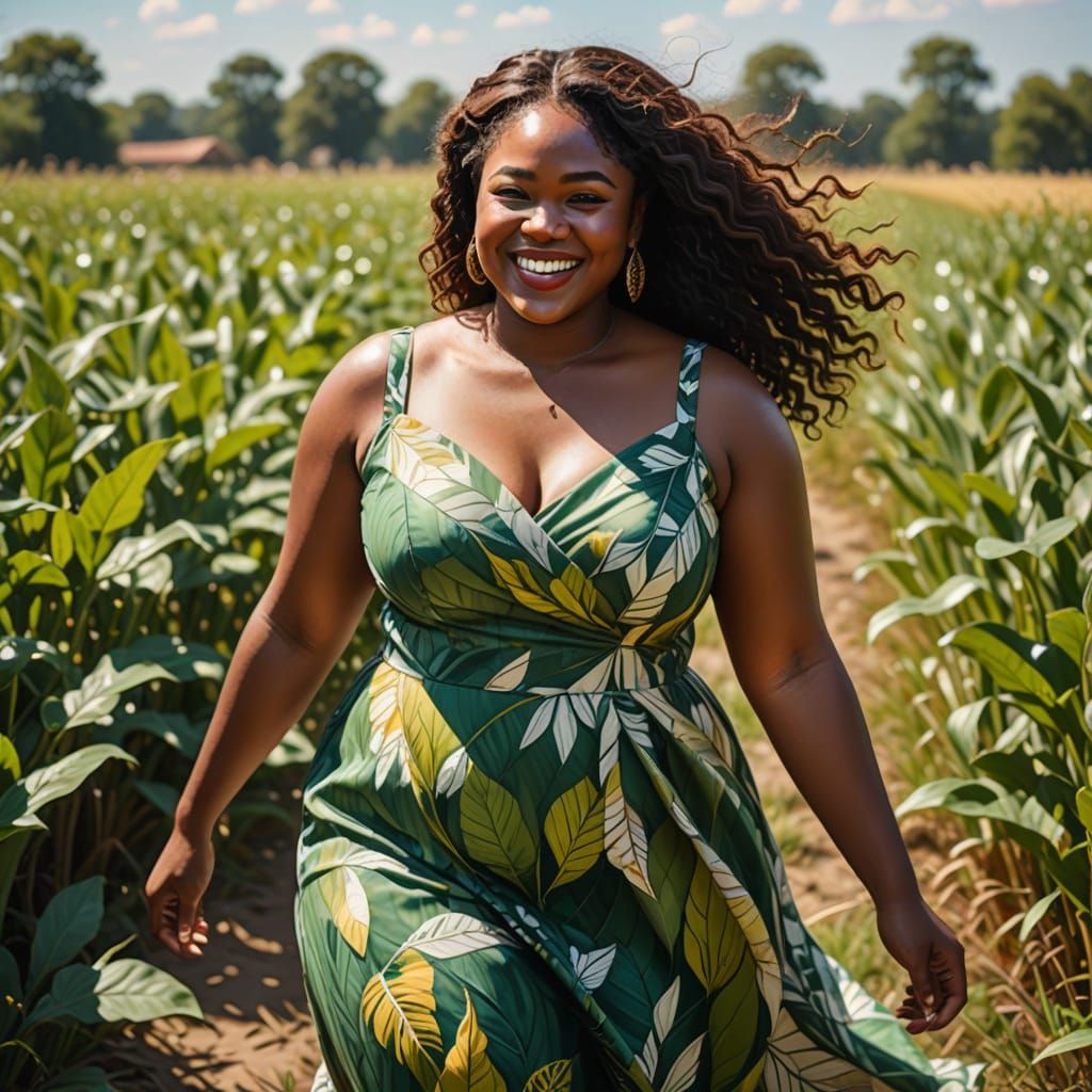 Surreal African Goddess in Vibrant Leafy Paradise