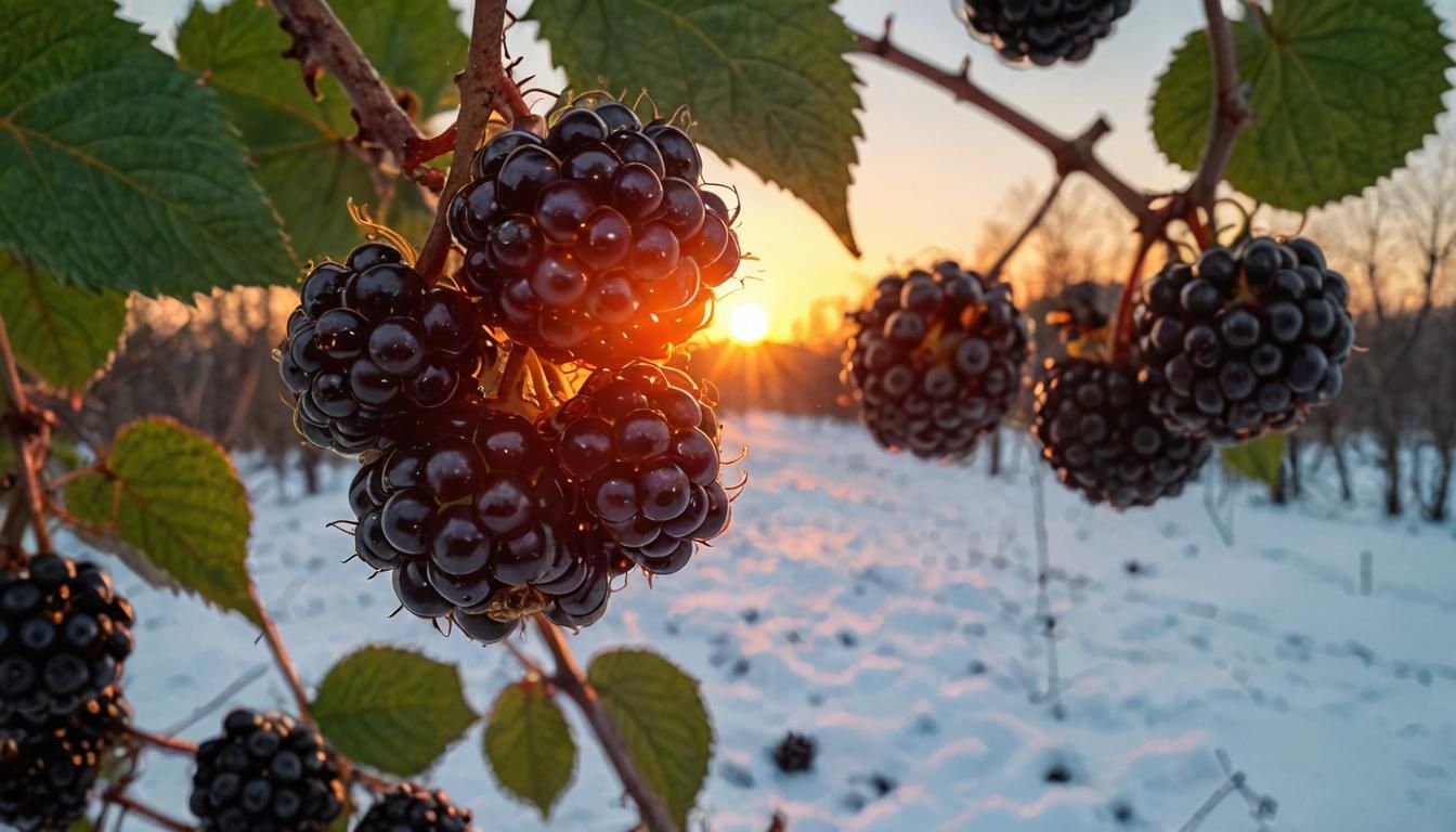 Ripe blackberries at sunrise at winter I'm Russia  by @InfernalMonitor