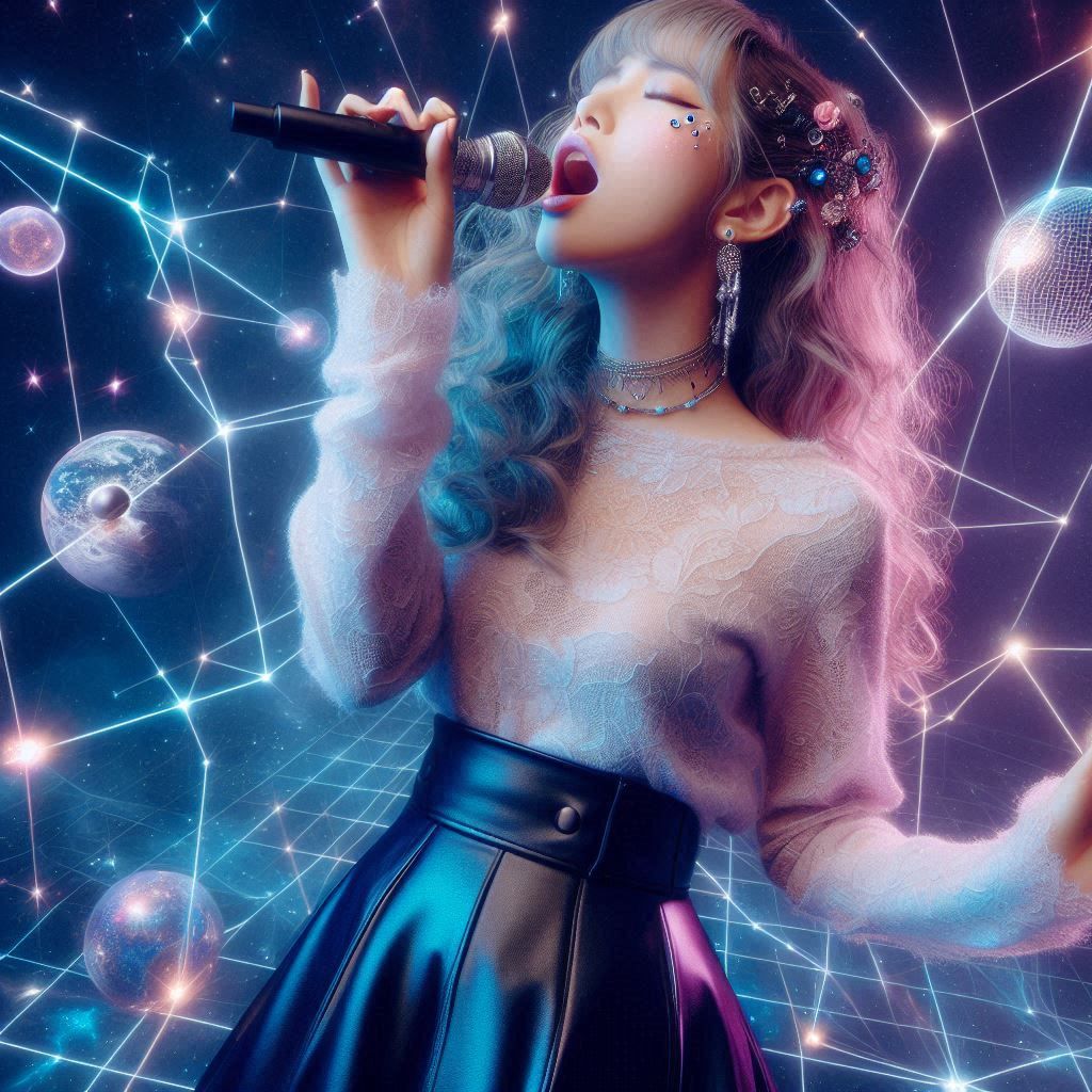 space fantasy sensual (portait:1.5) cute japanese girl singe...