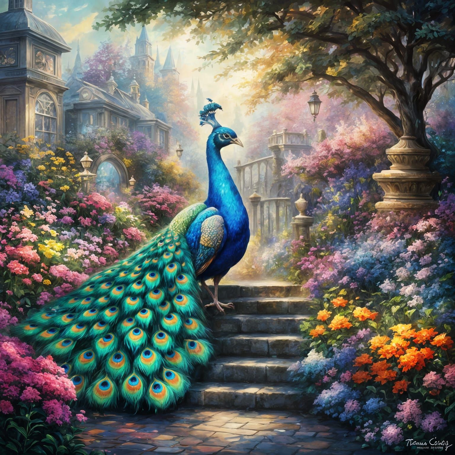 Colorful Peacock in Flower Garden  by @TynaH