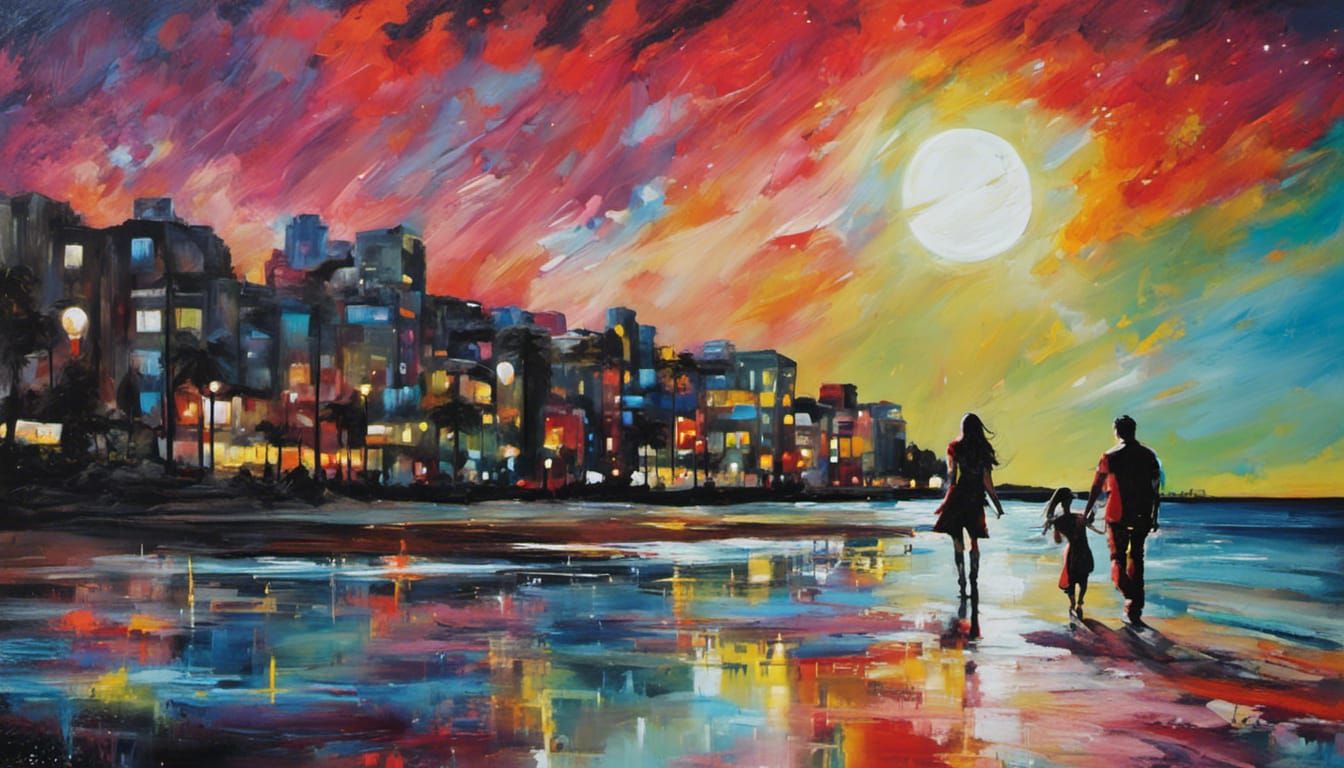 Moon light walk along the beach