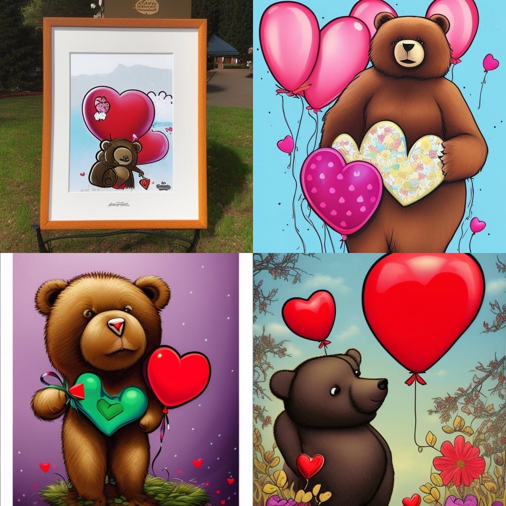 cute valentines day bear with balloons and flowers