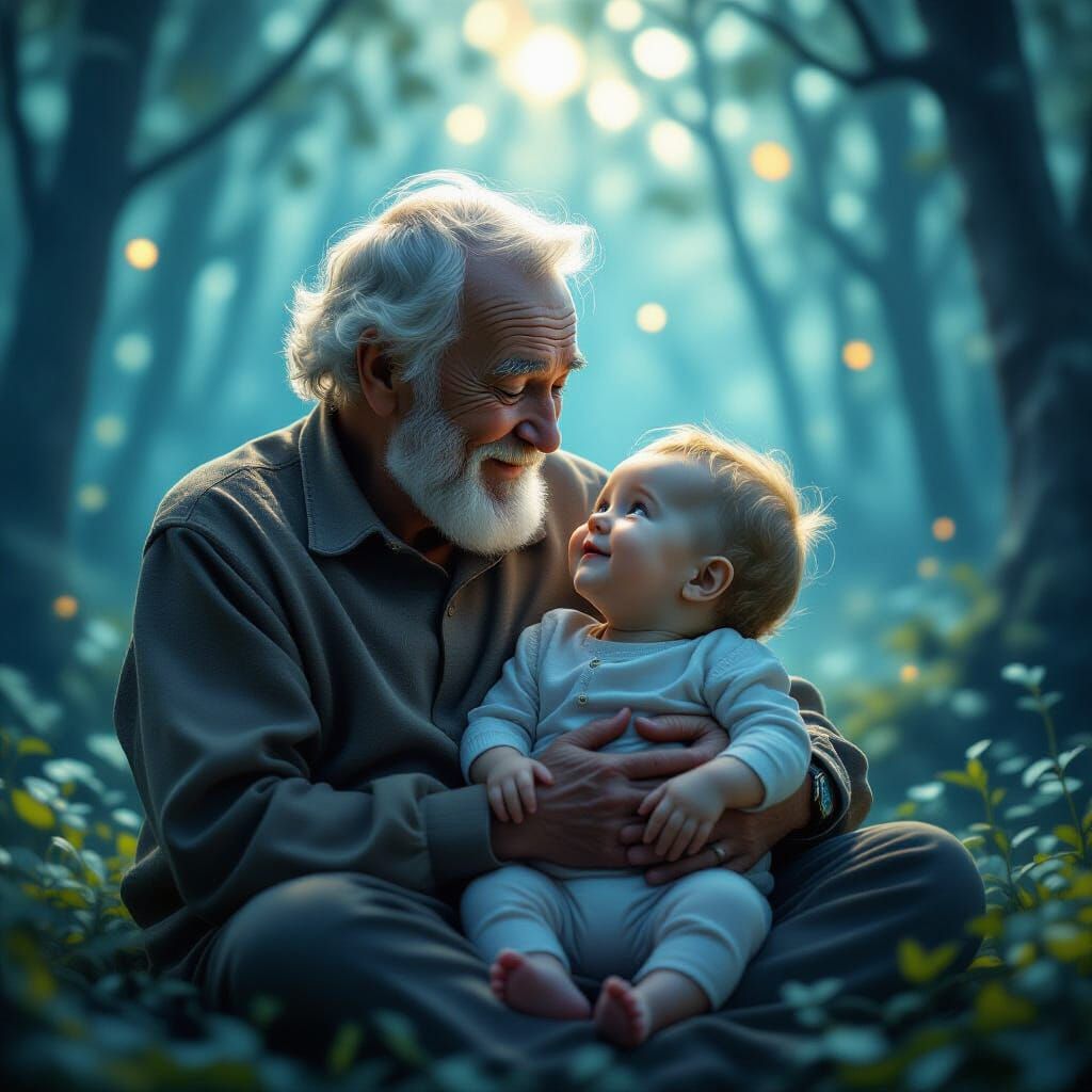 Touching Image of Old Man Holding Baby Self