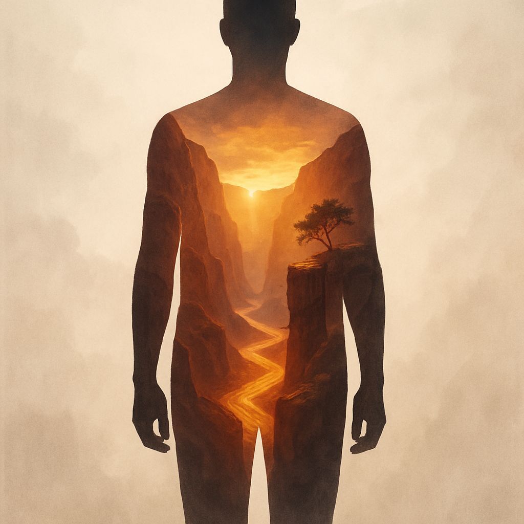 Glowing Canyon Silhouette: Inner Landscapes Revealed