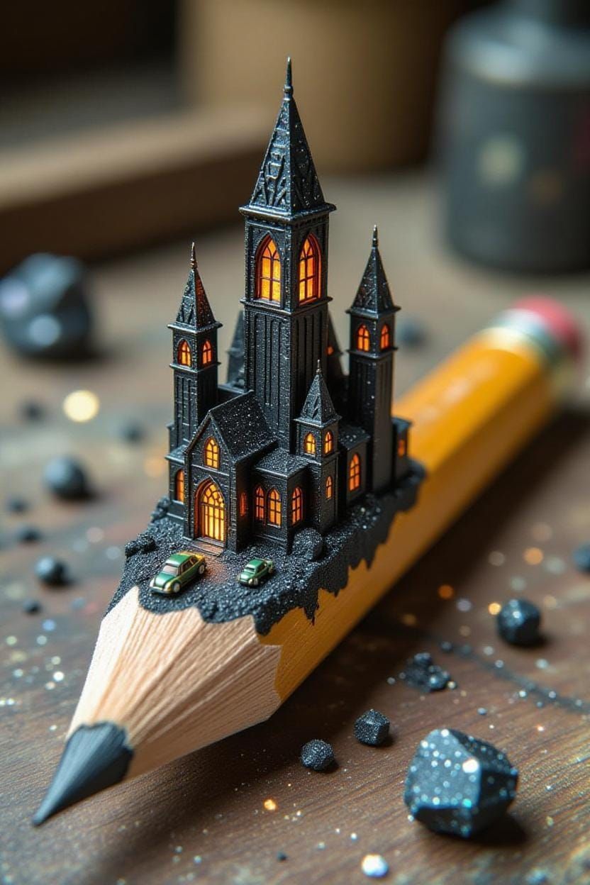 miniature city on a pencil