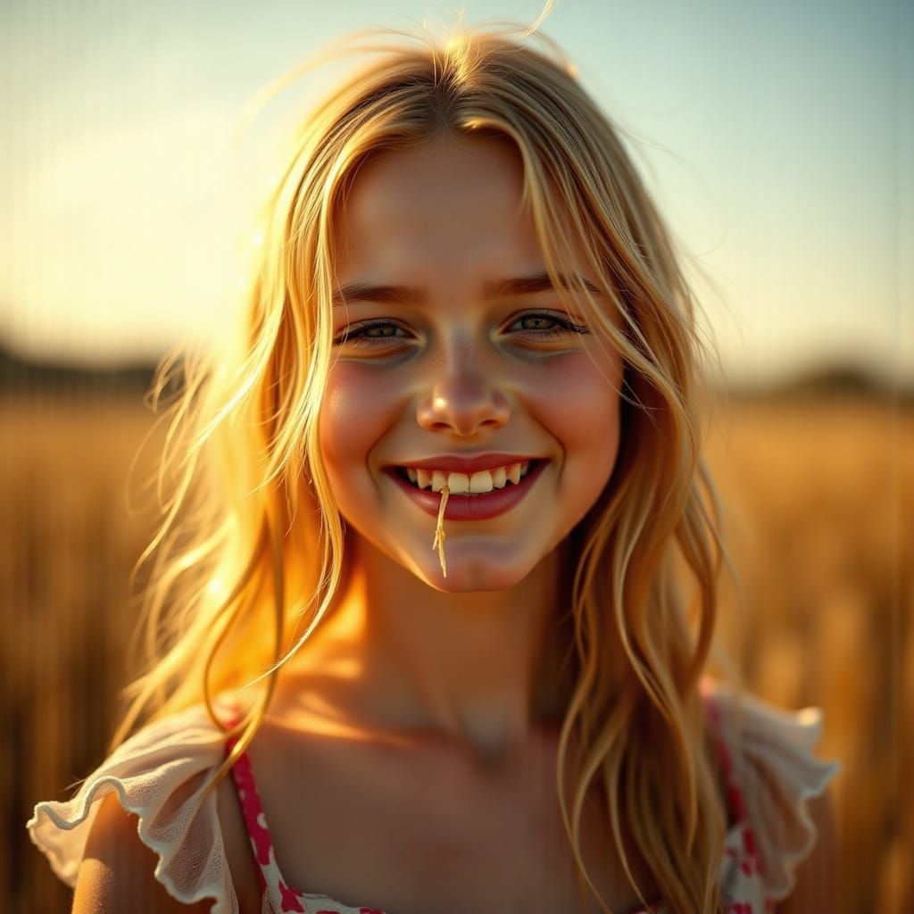 <lora:HyperPhotoRealism:1.0> a beautifully back lit hippie girl in a dress standing in an open field, smelling fresh laundry off of the clot...