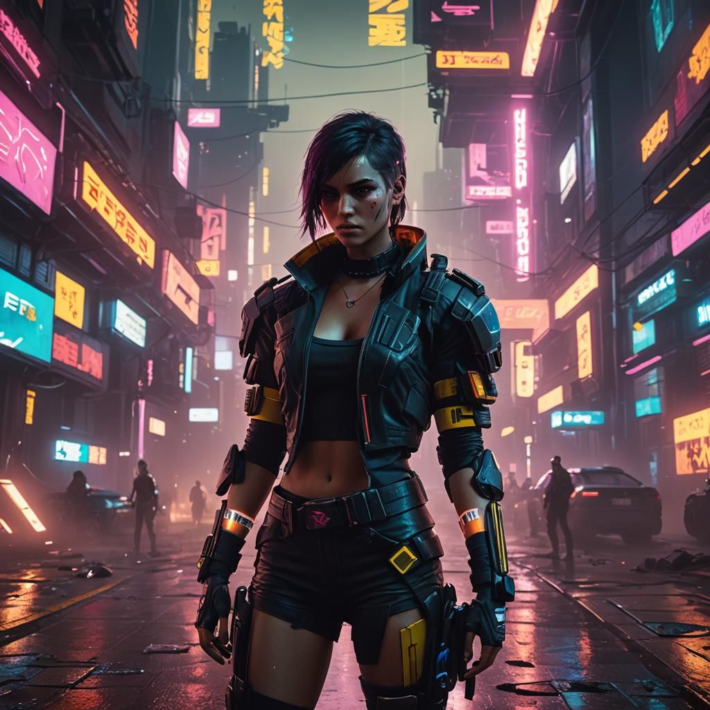 Female rage. cyberpunk 2099 blade runner 2049 neon 3D Game C...