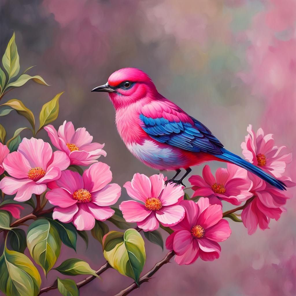 ultrarealistic beautiful pink bird unreal engine in Gouache Style, Watercolor, Museum Epic Impressionist ...  by @LTSings