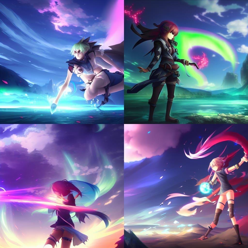 anime fantasy, beautiful aurora, finding treasure and fight ...