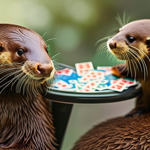 otters playing cards